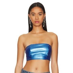 Superdown Shalisa Strapless Corset Top in Aqua Metallic